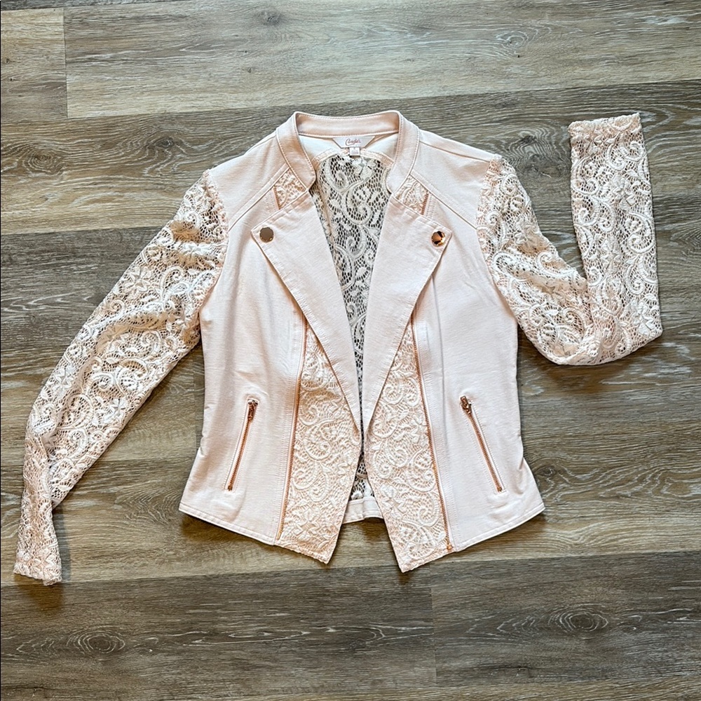 Chic Lace Sleeve Jacket - Pink